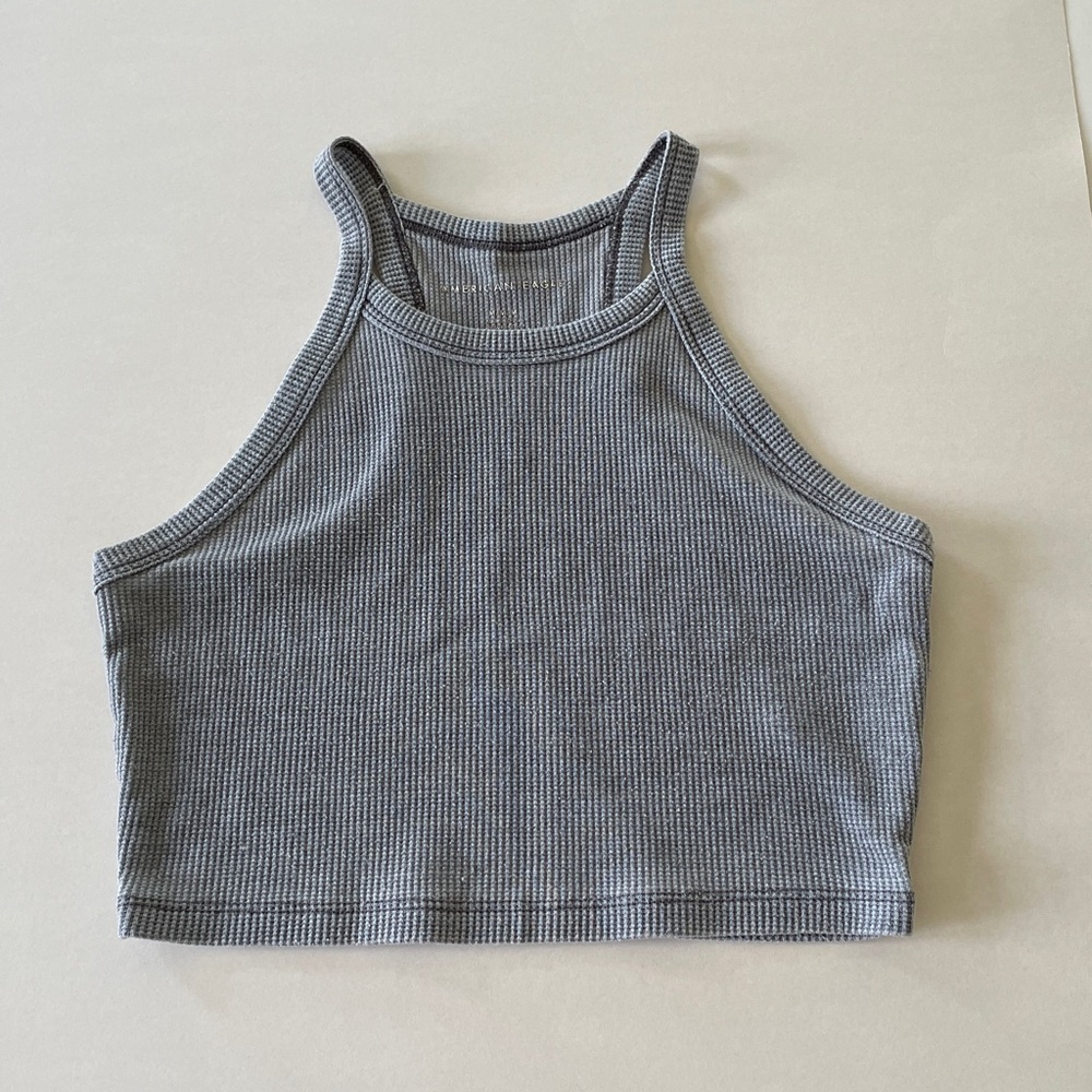 American Eagle Crop Tank Burnout Waffle Washed Look Top